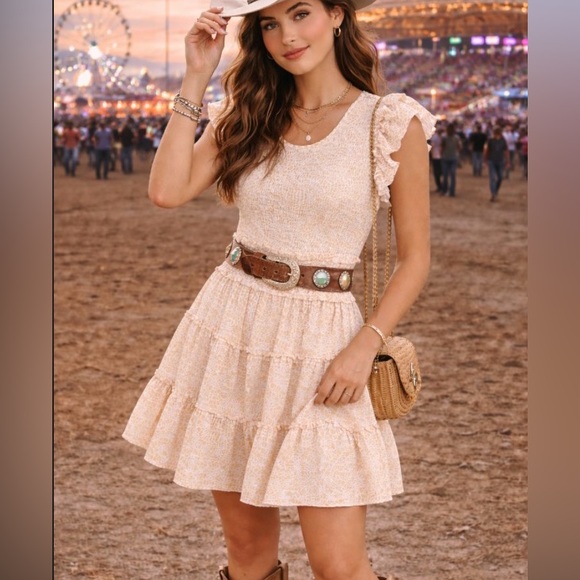 Cleobella Dresses & Skirts - Cleobella Smocked Ruffle Dress – Small Organic Cotton Blend Festival Rodeo